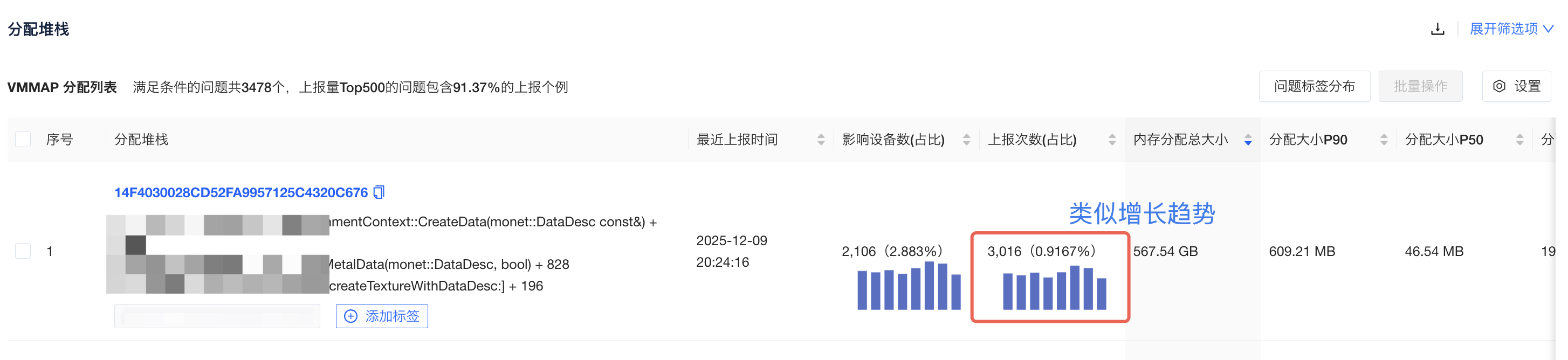 对应分配堆栈列表